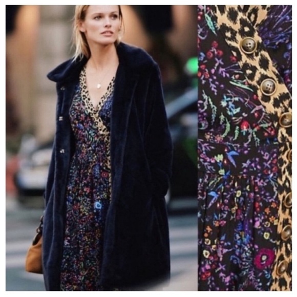 Anthropologie Maeve Morgan Black Floral Leopard Print V Neck Dress Sz 6 - Picture 3 of 15